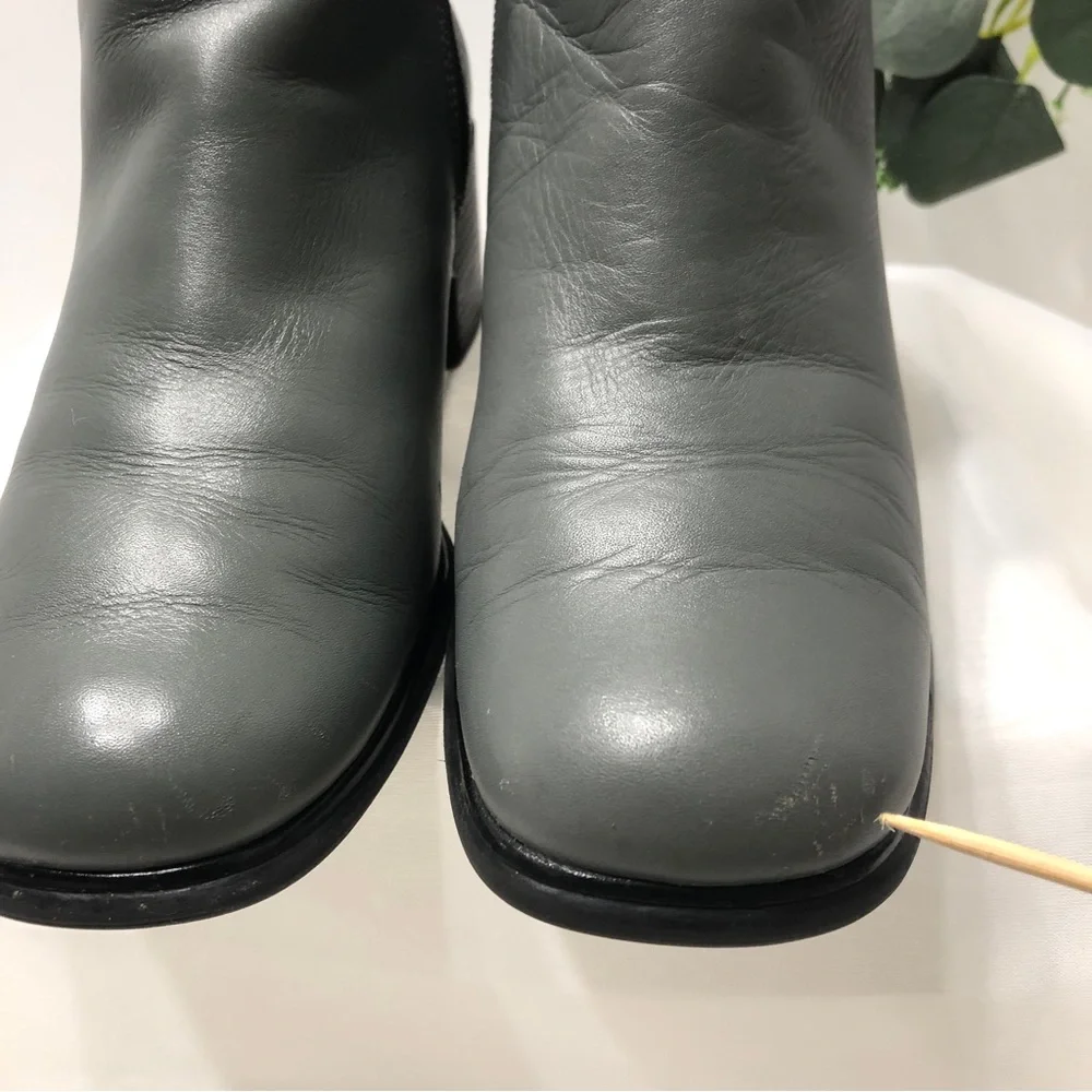 White Mountain Shoe Women 6 Ankle Boot Fairchild Gray Sq Toe Chunk Heel Leather - Picture 9 of 13